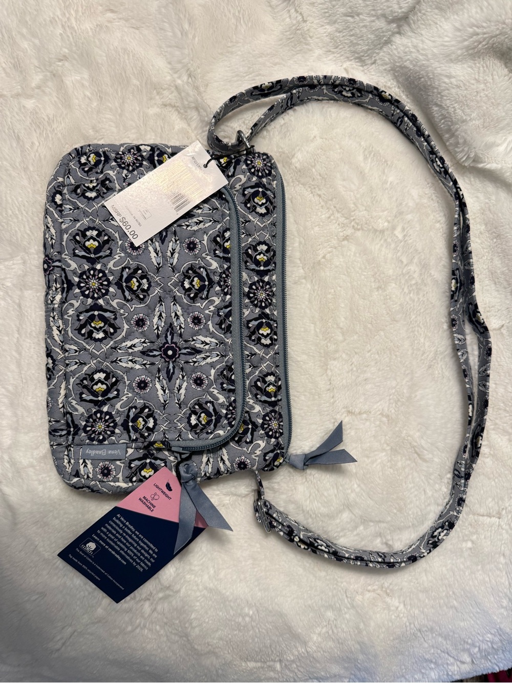 Vera Bradley Gray Floral Quilted Crossbody with Yellow Accents